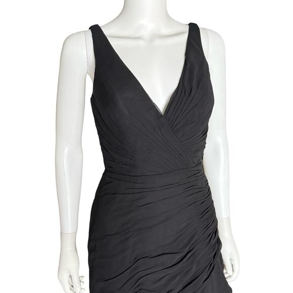 Mac Duggal Black Asymmetrical Ruffled V-Neck Chiffon Dress 49487 Women’s Sz 4 - Picture 4 of 10